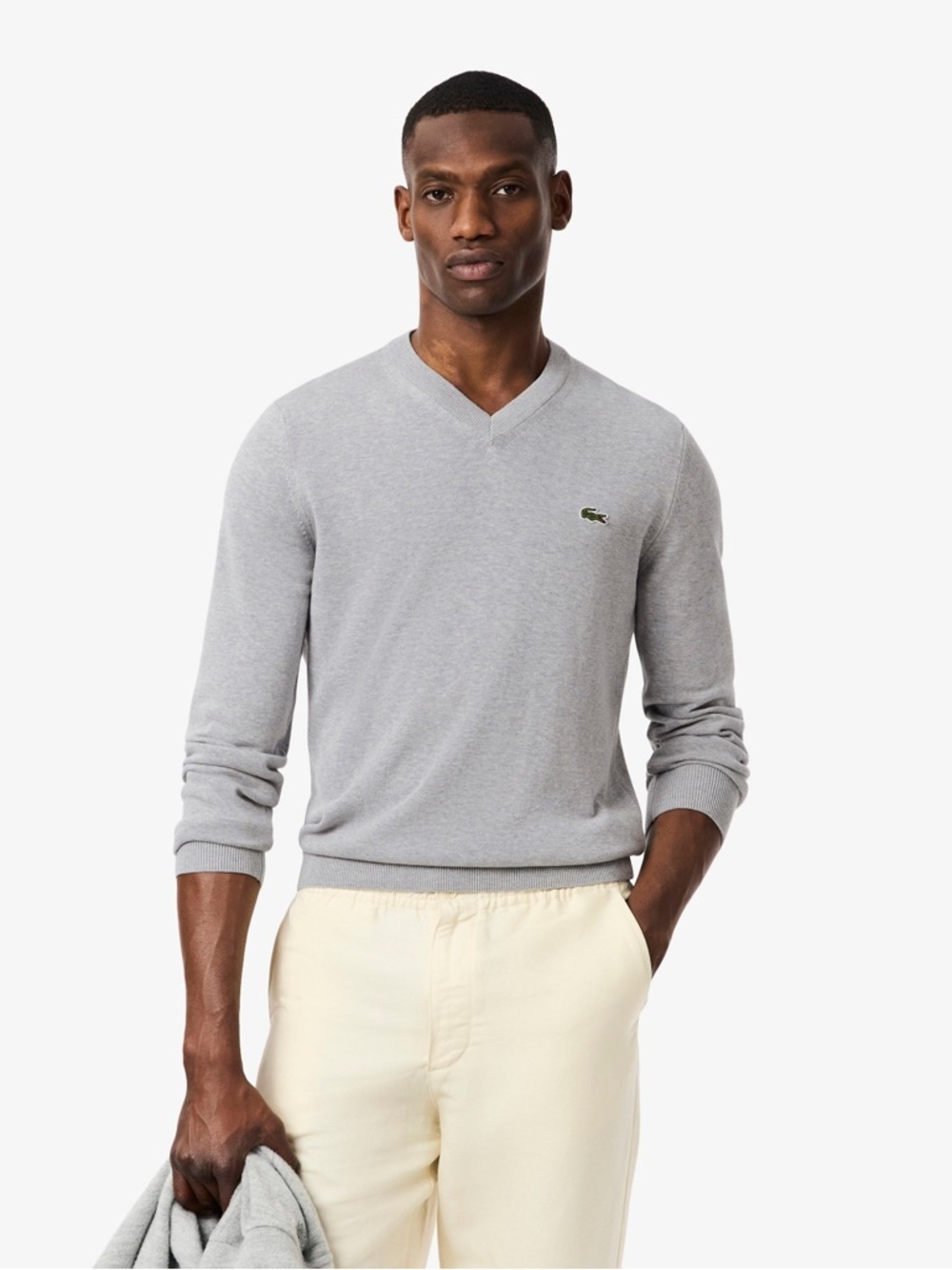 Lacoste V Neck Cotton Sweater Gray Men’s L XL 8 Croc Logo